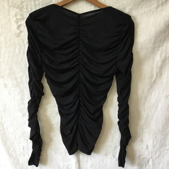 MNG Black Long Sleeve Sheer V-Neck Top - Picture 3 of 8